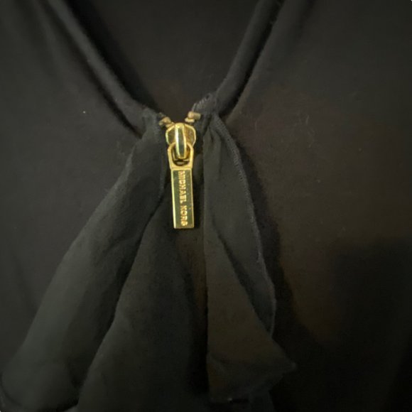 Michael Kors WomenTop Black Ruffle Front Sleeveless Gold Front Zip Shirt XL - Picture 5 of 10